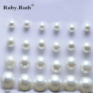 12 double Hot New Wholesale Candy Color Imitation Pearl Stud Earrings Ball For Women Wedding Cheap Jewelry Accessories