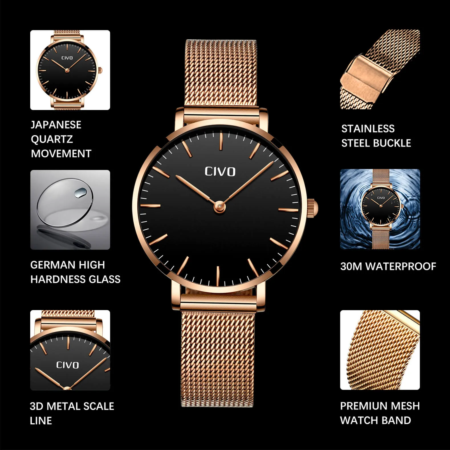 8011C | Quartz Women Watch | Mesh Band