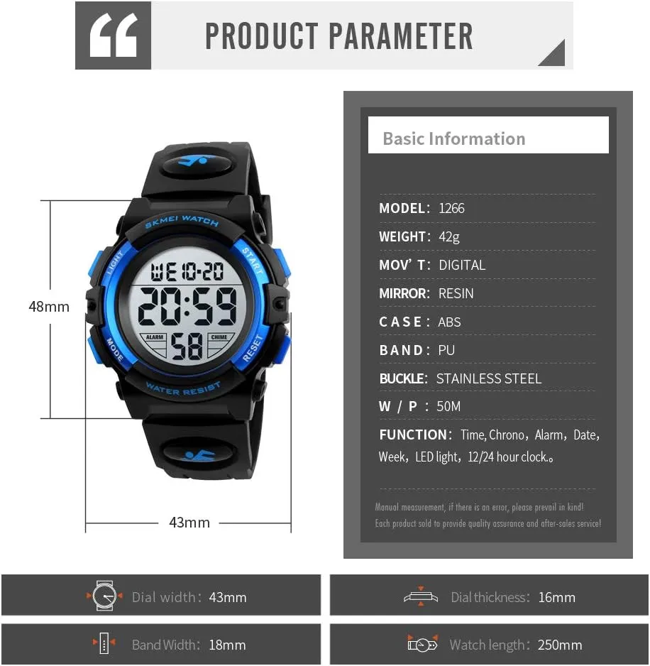 Boys Watch Digital Sports Waterproof Outdoor Kids Watches Alarm Clock 12/24 H Stopwatch Calendar 3-15 Year Old Boys Girls Wristwatch