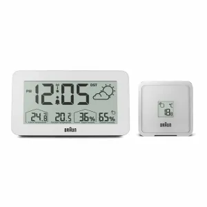 Braun Radio Controlled Digital Weather Station Clock, White