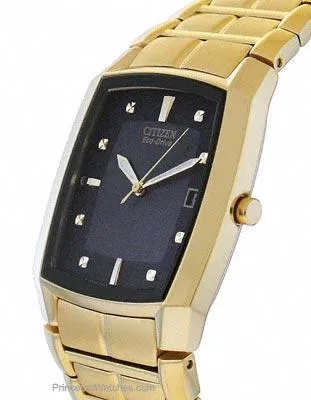 Citizen Mens Eco-Drive - Gold-Tone - Black Dial - Bracelet - Date