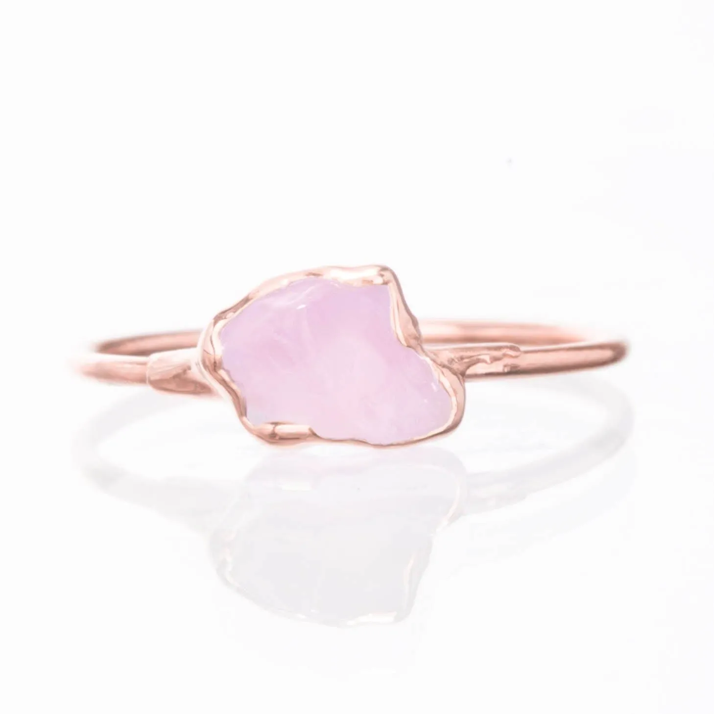 Dainty Raw Rose Quartz Ring in Rose Gold
