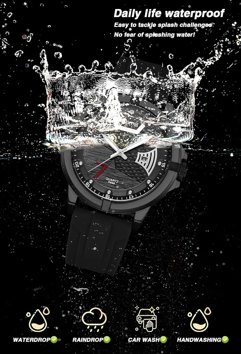 Fashion Analog Watch for Men, Waterproof Quartz Watch with Silicone Band, Unique Design Mens Military Army Sports Calendar Date Big Large Face Wrist Watch