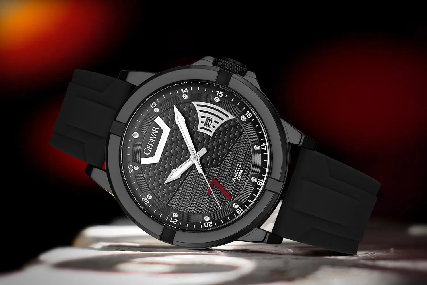 Fashion Analog Watch for Men, Waterproof Quartz Watch with Silicone Band, Unique Design Mens Military Army Sports Calendar Date Big Large Face Wrist Watch