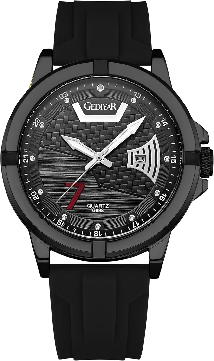 Fashion Analog Watch for Men, Waterproof Quartz Watch with Silicone Band, Unique Design Mens Military Army Sports Calendar Date Big Large Face Wrist Watch