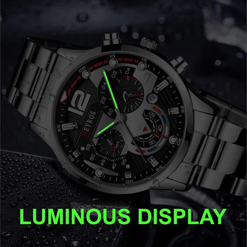 Fashion Mens Watches Stainless Steel Quartz Wristwatch Calendar Luminous Clock Men Business Casual Watch Reloj Hombre