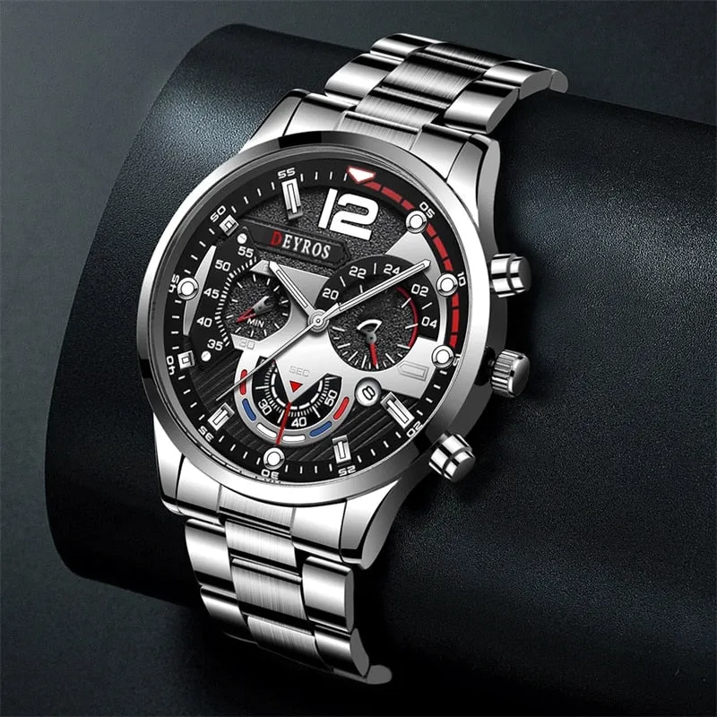 Fashion Mens Watches Stainless Steel Quartz Wristwatch Calendar Luminous Clock Men Business Casual Watch Reloj Hombre