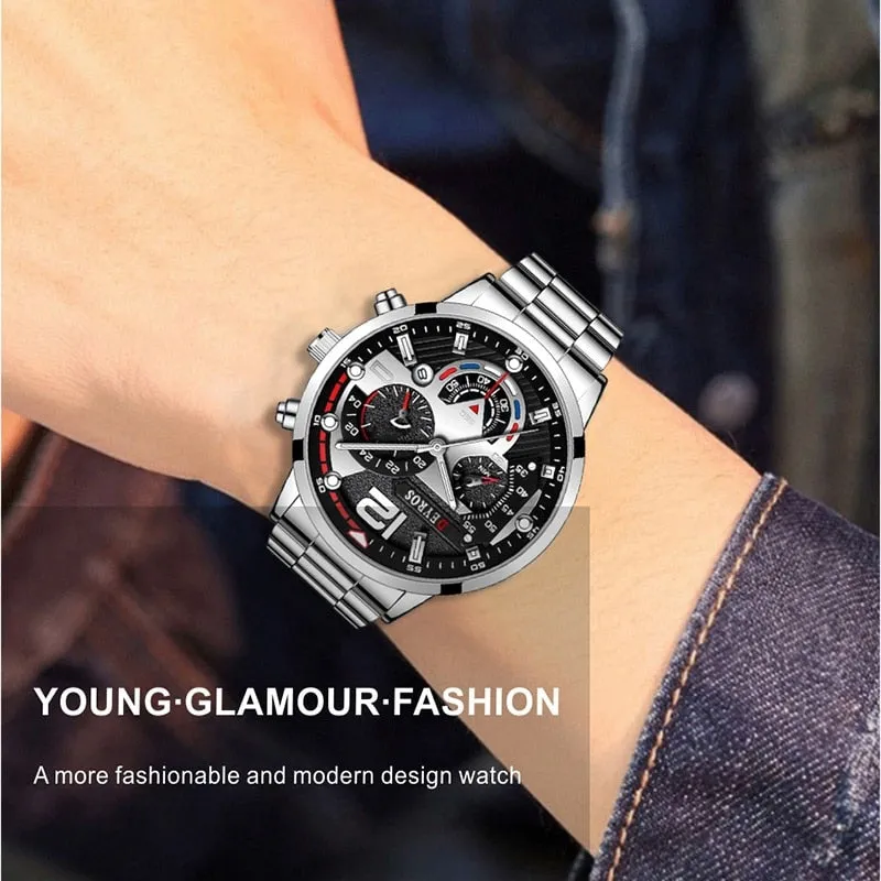Fashion Mens Watches Stainless Steel Quartz Wristwatch Calendar Luminous Clock Men Business Casual Watch Reloj Hombre