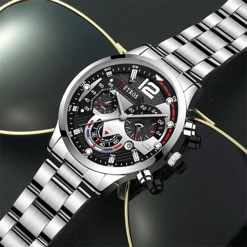Fashion Mens Watches Stainless Steel Quartz Wristwatch Calendar Luminous Clock Men Business Casual Watch Reloj Hombre