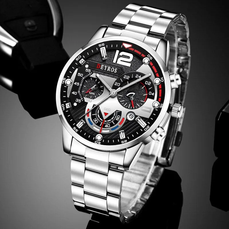 Fashion Mens Watches Stainless Steel Quartz Wristwatch Calendar Luminous Clock Men Business Casual Watch Reloj Hombre