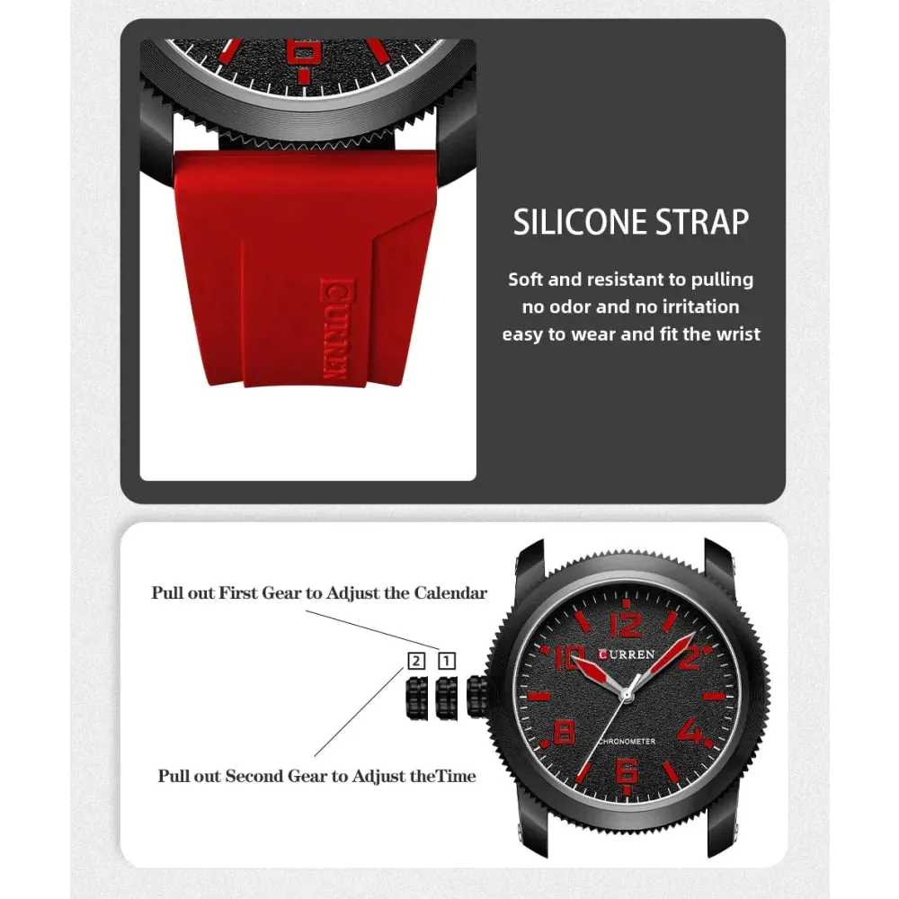 Fashion Watches for Men Left Hand Design Quartz Wristwatches with Silicone Bracelet