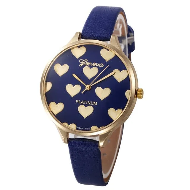 Heart Pattern Women PU Leather Quartz Watch - 7 Colors