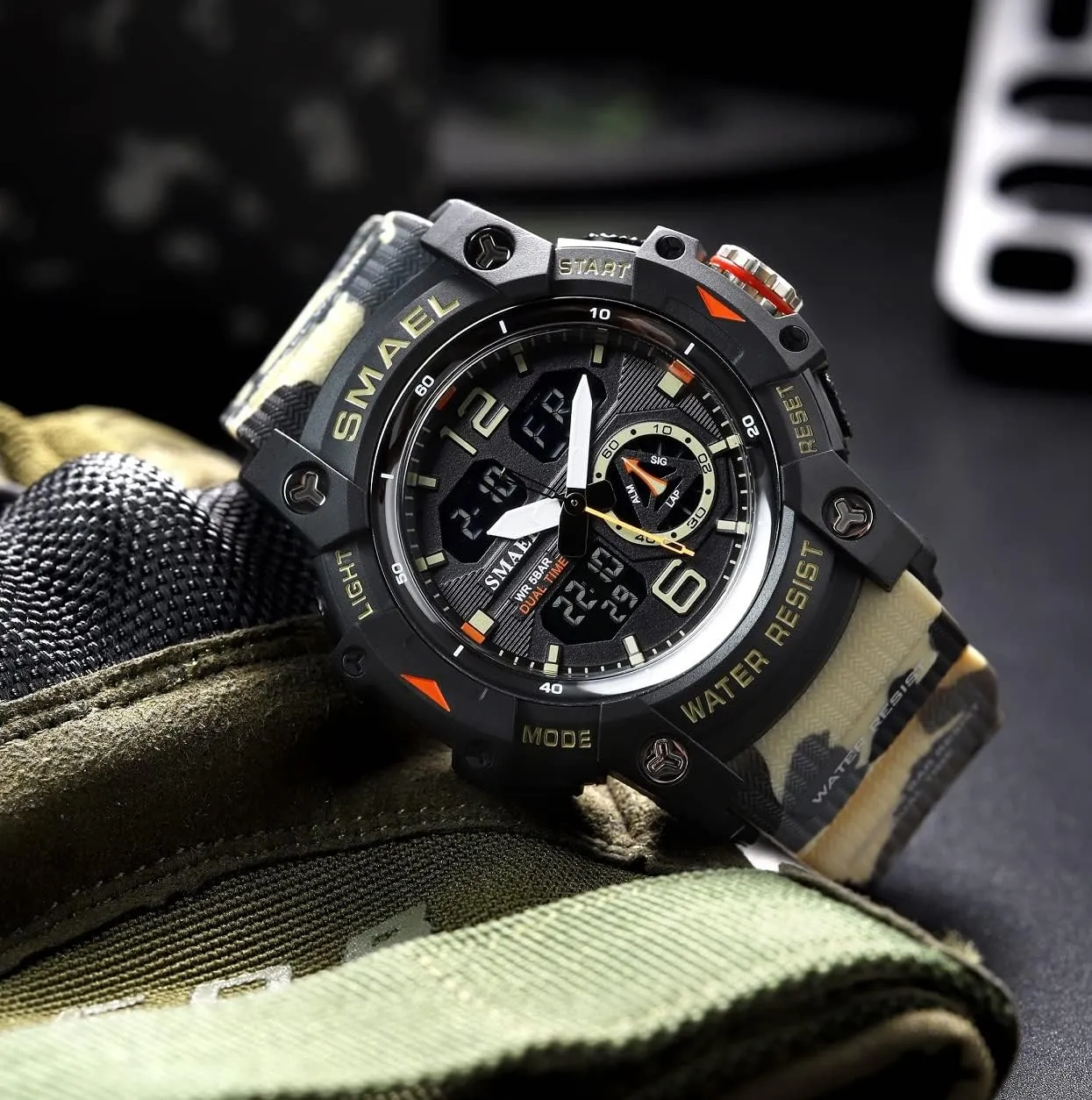 KXAITO Men's Analog Sports Watch Military Watch Outdoor LED Stopwatch Digital Electronic Large Dual Display Waterproof Tactical Army Wrist Watches for Men 8007
