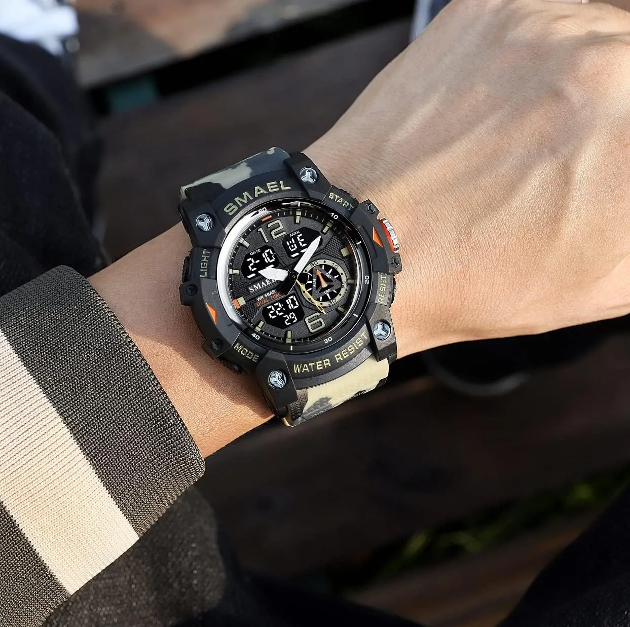 KXAITO Men's Analog Sports Watch Military Watch Outdoor LED Stopwatch Digital Electronic Large Dual Display Waterproof Tactical Army Wrist Watches for Men 8007
