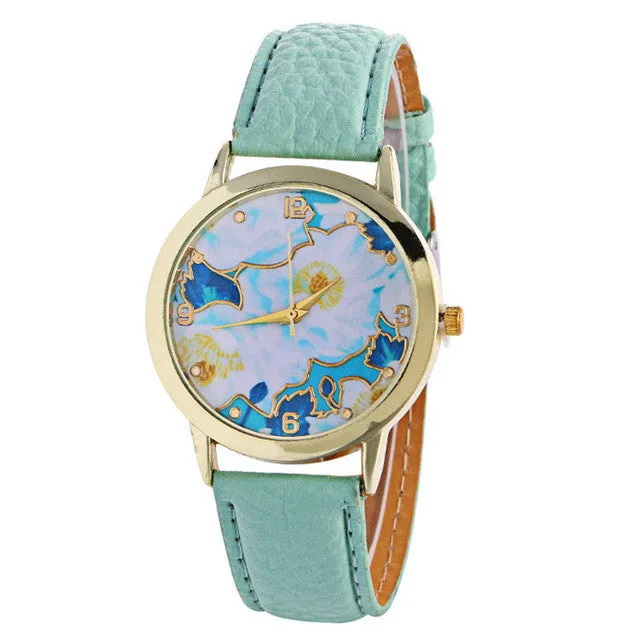 Ladies Fashion Girl Quartz Watch Clock Women Leather Brand Casual Dress Women's Flower Wristwatch Cool Watches Unique Watches