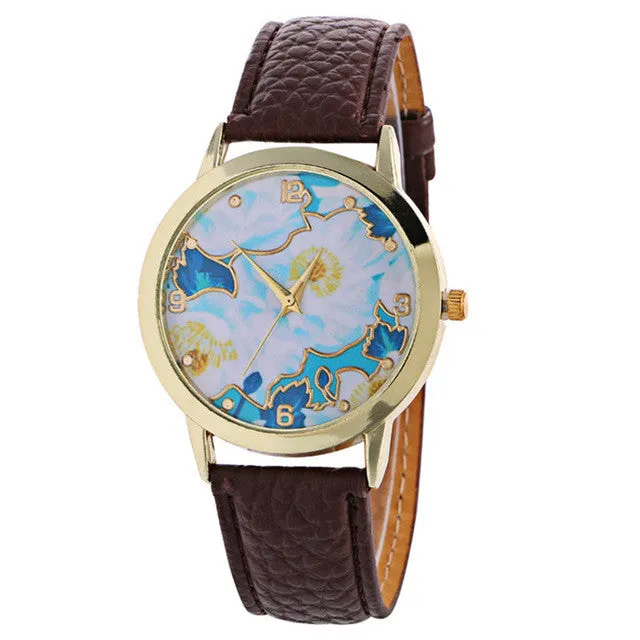 Ladies Fashion Girl Quartz Watch Clock Women Leather Brand Casual Dress Women's Flower Wristwatch Cool Watches Unique Watches