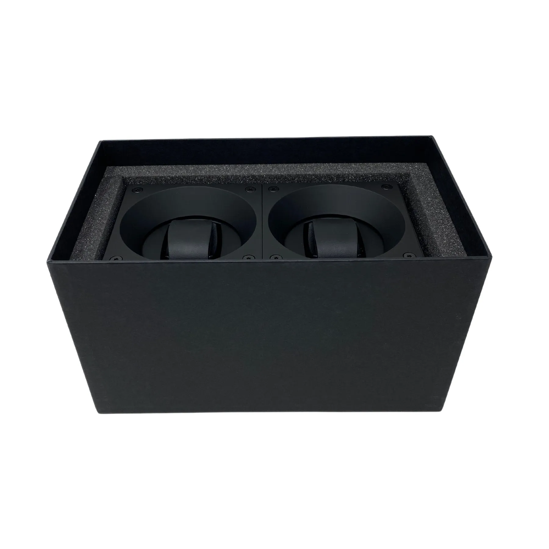 Masterbox Double Black Leather Watch Winder with White Stitching (2 Watches)