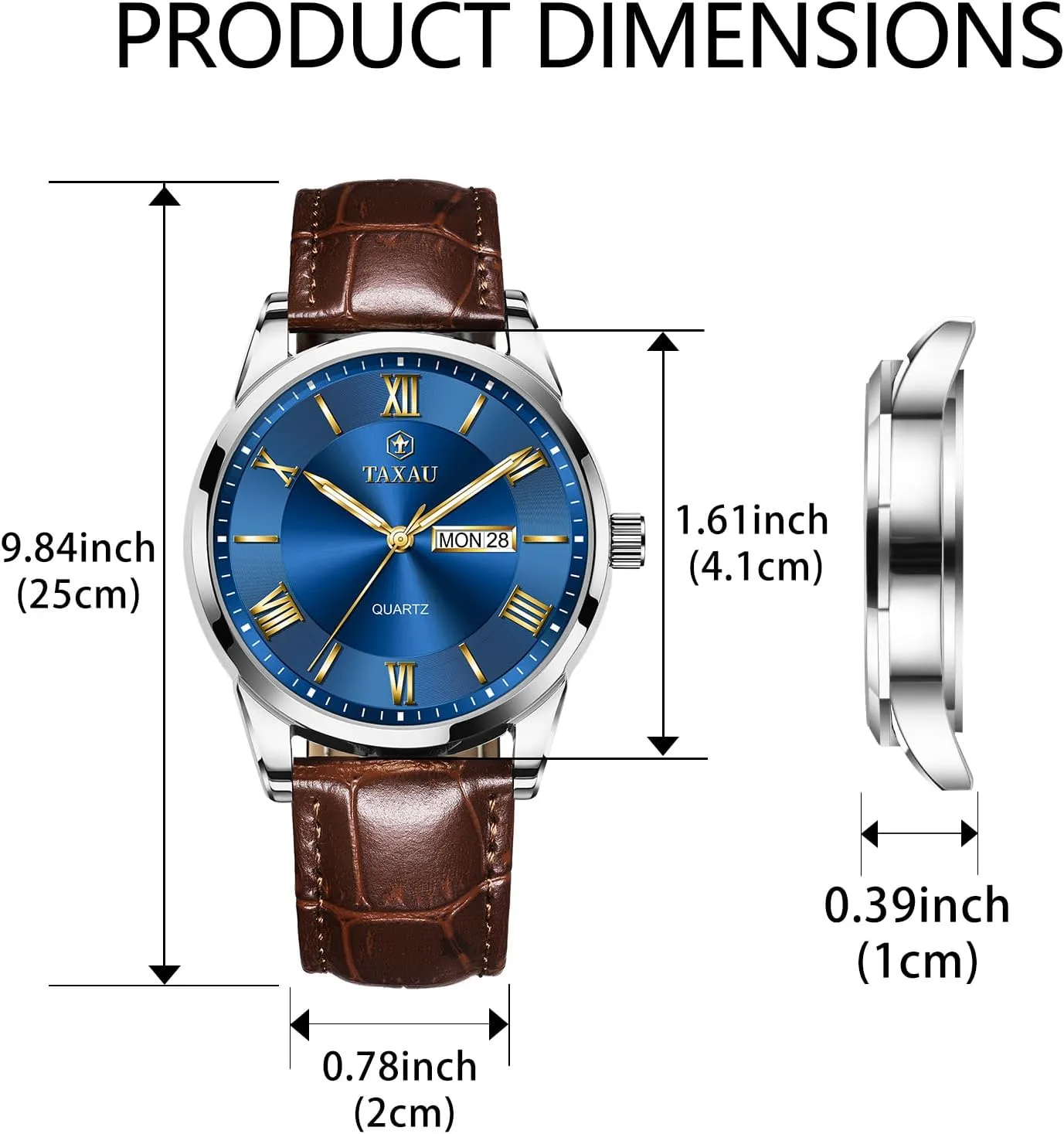 Mens Watches Waterproof Leather Watch for Men Dress Luxury Analog Quartz Watch Casual Large Number Wrist Watch Day Date Classic Watches Easy Read Big Face reloj para Hombre