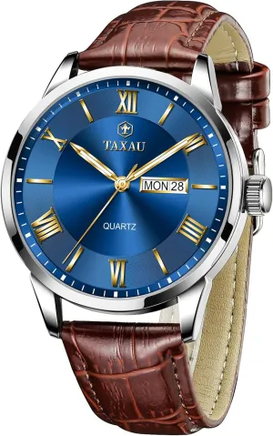 Mens Watches Waterproof Leather Watch for Men Dress Luxury Analog Quartz Watch Casual Large Number Wrist Watch Day Date Classic Watches Easy Read Big Face reloj para Hombre