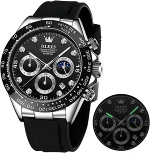 OLEVS Watches for Men Business Diamond Moon Phase Male Watch Chronograph Fashion Dress Waterproof Date Analog Waterproof Men Wrist Watch
