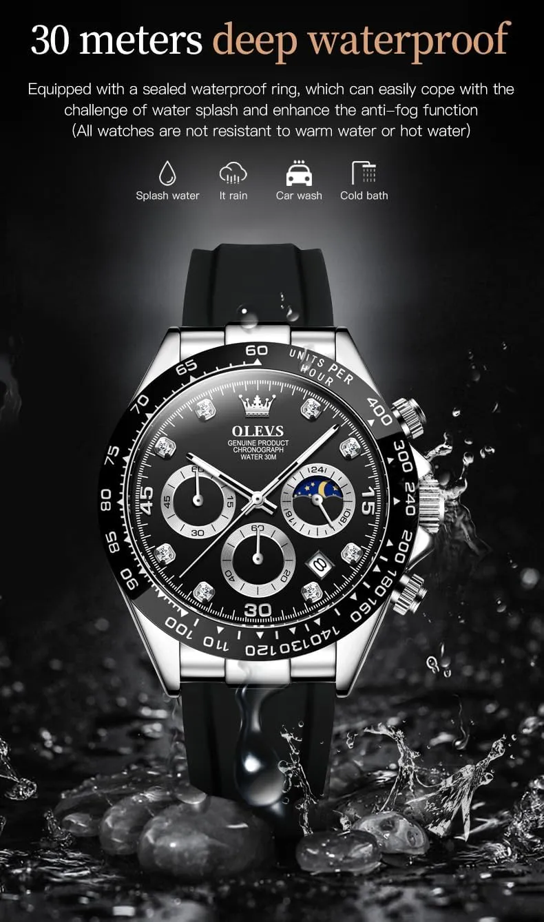 OLEVS Watches for Men Business Diamond Moon Phase Male Watch Chronograph Fashion Dress Waterproof Date Analog Waterproof Men Wrist Watch