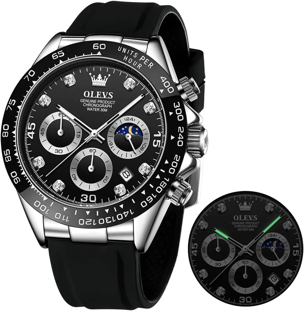 OLEVS Watches for Men Business Diamond Moon Phase Male Watch Chronograph Fashion Dress Waterproof Date Analog Waterproof Men Wrist Watch