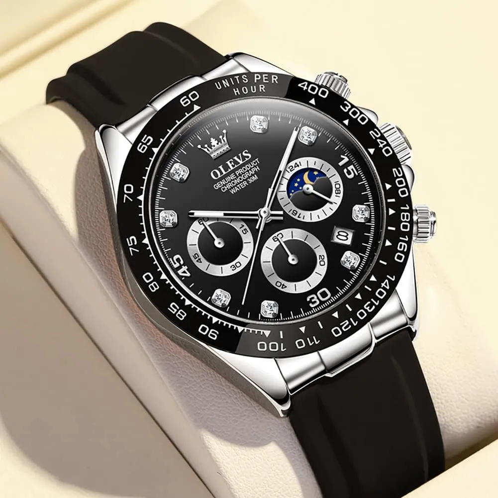 OLEVS Watches for Men Business Diamond Moon Phase Male Watch Chronograph Fashion Dress Waterproof Date Analog Waterproof Men Wrist Watch