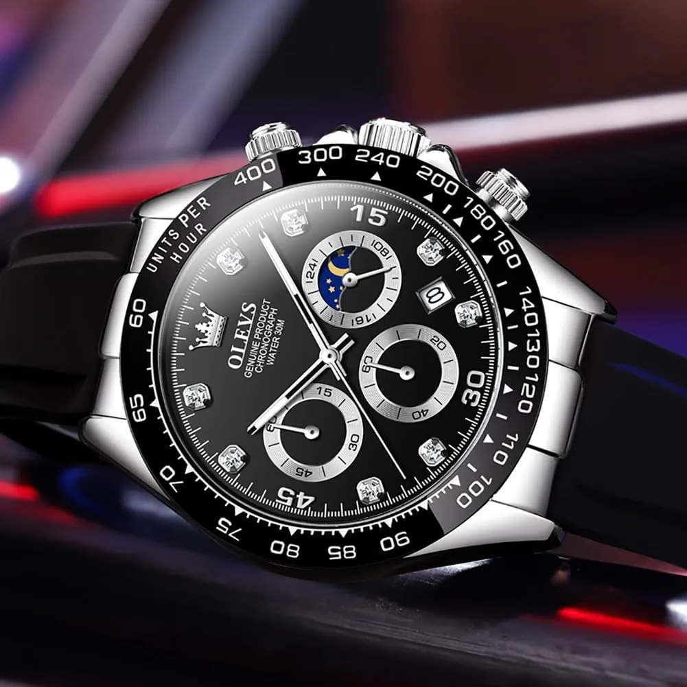 OLEVS Watches for Men Business Diamond Moon Phase Male Watch Chronograph Fashion Dress Waterproof Date Analog Waterproof Men Wrist Watch