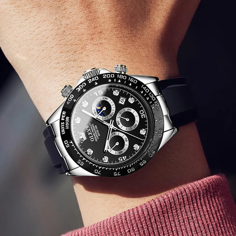 OLEVS Watches for Men Business Diamond Moon Phase Male Watch Chronograph Fashion Dress Waterproof Date Analog Waterproof Men Wrist Watch