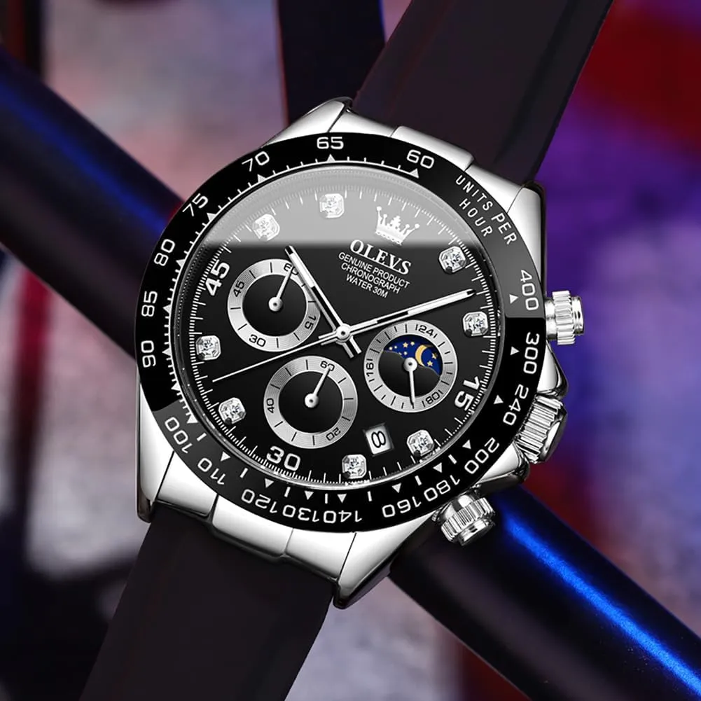 OLEVS Watches for Men Business Diamond Moon Phase Male Watch Chronograph Fashion Dress Waterproof Date Analog Waterproof Men Wrist Watch