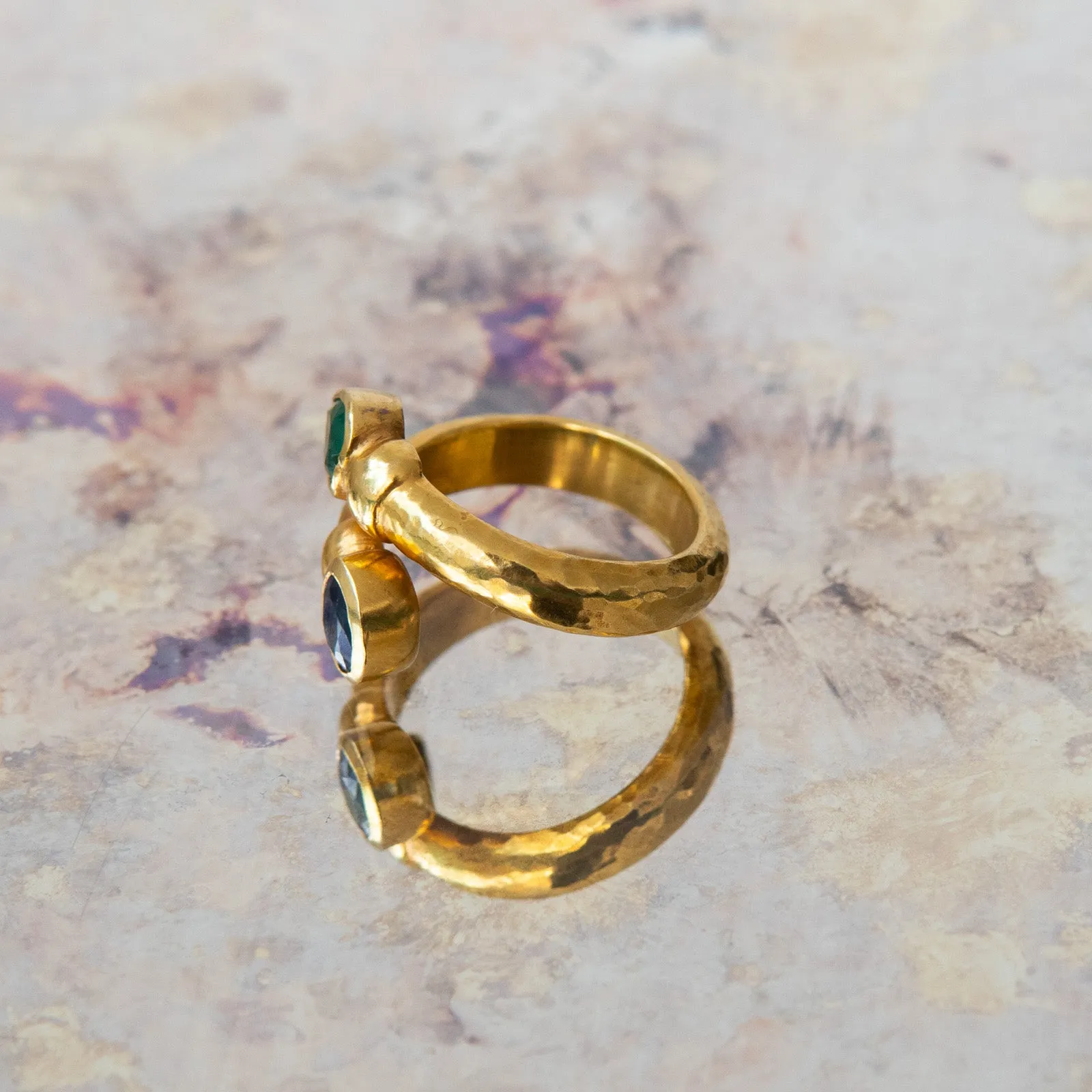 Sapphire and Emerald Torque Gold Ring