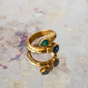 Sapphire and Emerald Torque Gold Ring