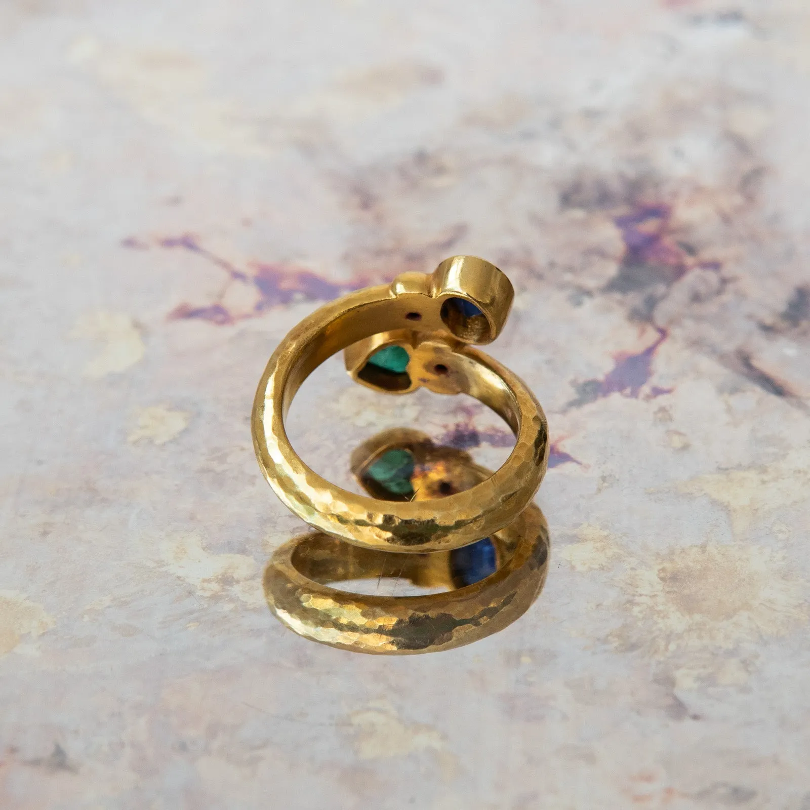 Sapphire and Emerald Torque Gold Ring