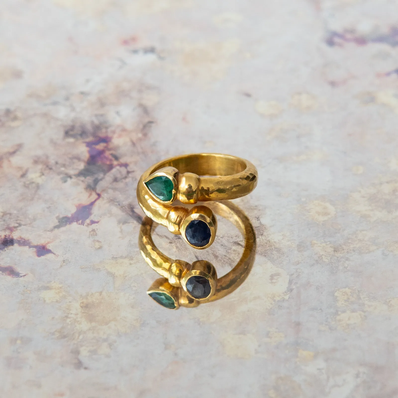 Sapphire and Emerald Torque Gold Ring