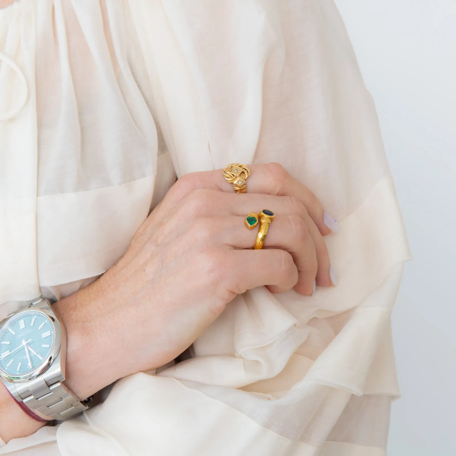 Sapphire and Emerald Torque Gold Ring