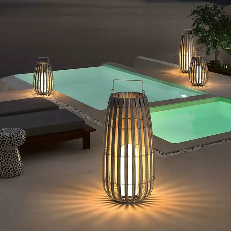 Solar Powered Rattan Lawn Portable Light