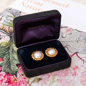 Tiffany Clip On Mabe Pearl And Gold Earrings